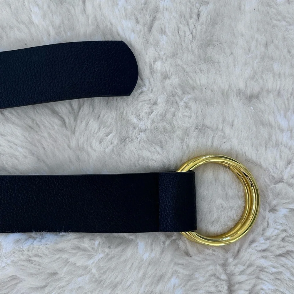 New B-low the Belt black wide belt with gold round circle buckle. L/XL - Picture 3 of 7